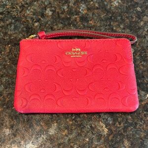 Coach Red Leather Clutch with Gold Accents